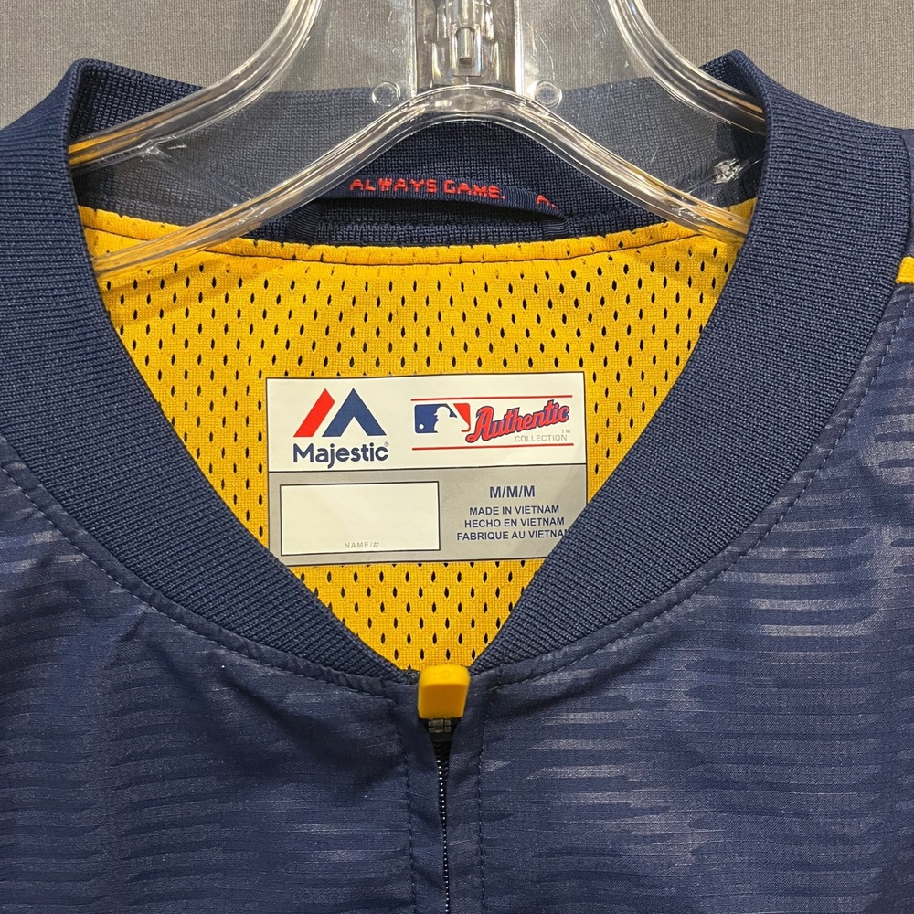 Milwaukee Brewers 1/4 Zip Windshirt Mens M Blue Majestic Short Sleeve Pullover - Picture 5 of 8